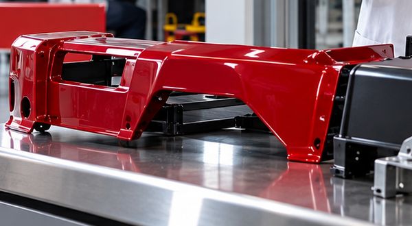 Colour-matched glossy red automotive component