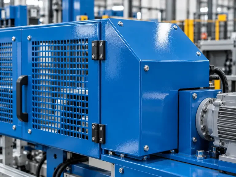 Blue painted steel machine guard