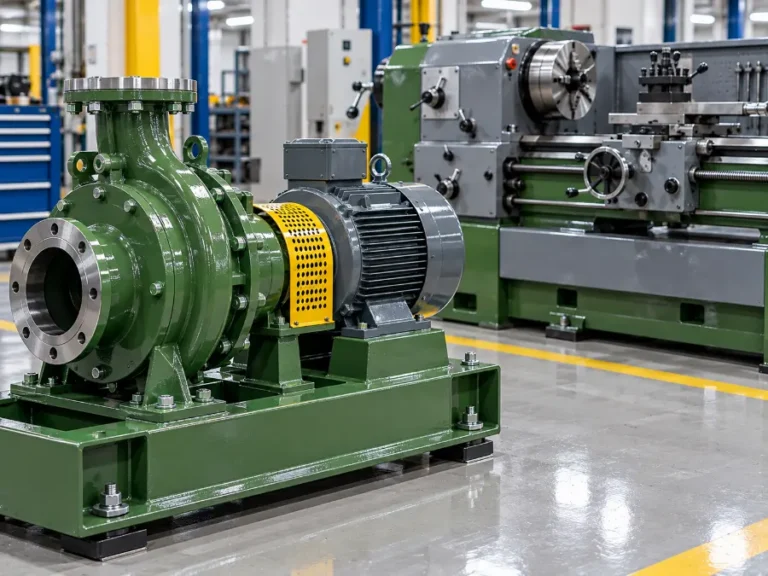 Industrial pump and lathe painted in green and grey enamel