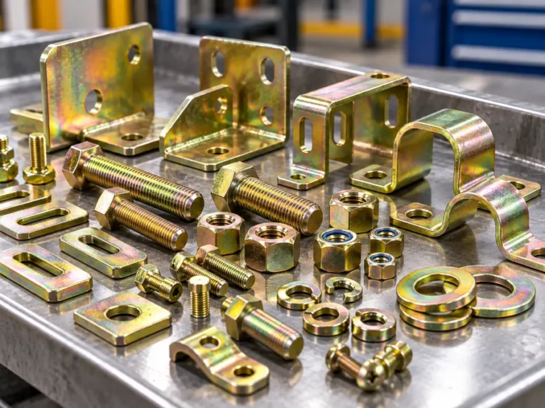 Golden-yellow passivated fasteners and brackets