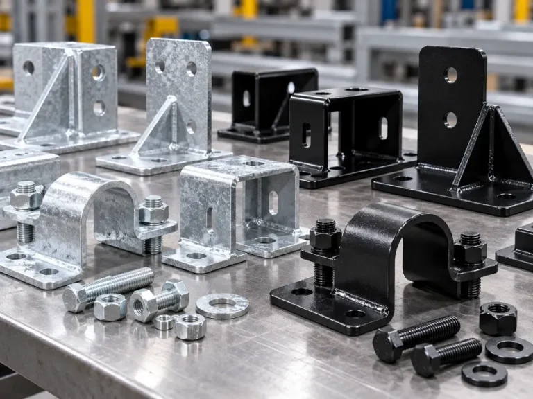 Silver and black zinc-coated brackets and fasteners